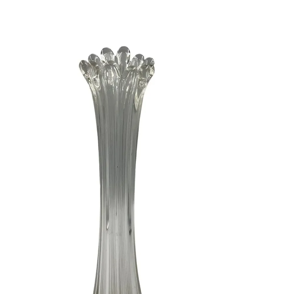 Vintage‎ Clear Glass Swung Stretch Vase Ribbed Ruffled Tear Drop Top MidCentury
